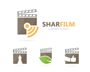 Vector of clapperboard and wifi logo combination. Cinema and signal symbol or icon. Unique video and radio, internet logotype design template.