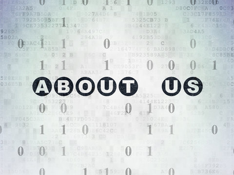 Business concept: About us on Digital Data Paper background