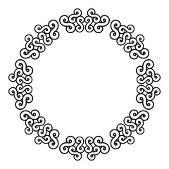 Black and white oval frame with floral silhouettes. Copy space. Vector clip art.