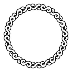 Black and white oval frame with floral silhouettes. Copy space. Vector clip art.