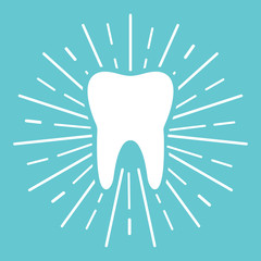 A tooth in the rays, on a blue background.Vector