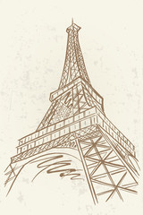 vector sketch of Eifel tower. Paris, France. Retro style. - 153004009
