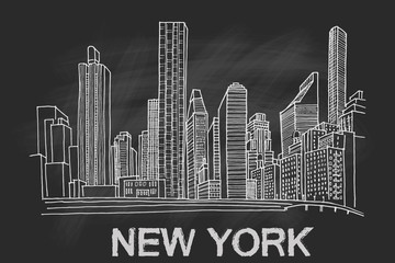 New York Skyline. Black and white vector sketch.