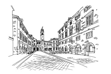 vector sketch of Sponza Palace - histiric archive, Dubrovnik, Croatia.
