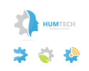 Vector of man and gear logo combination. Face and mechanic symbol or icon. Unique factory and industrial logotype design template.