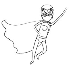 monochrome blurred contour faceless of superhero boy flying in diagonal direction vector illustration