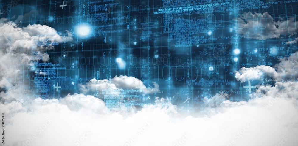 Wall mural composite image of blue data and matrix