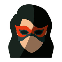 colorful silhouette with faceless girl superhero with long wavy hair with fringe and mask and without contour vector illustration