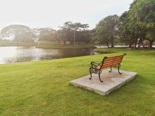 Wooden bench in public park