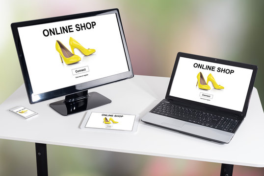 Online shop concept on different devices