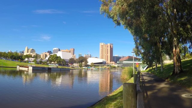 4k Adelaide City from across the Torrens River riverbank