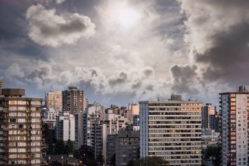 Composite image of blue sky with white clouds