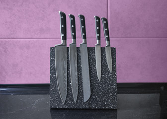 five of damascus steel knife set