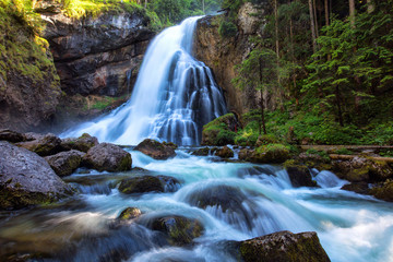 Beautiful Golling waterfall and near Golling and Salzach medieval town in Austria