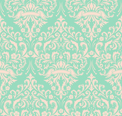 Fototapeta na wymiar Vector damask seamless pattern element. Classical luxury old fashioned damask ornament, royal victorian seamless texture for wallpapers, textile, wrapping. Exquisite floral baroque template