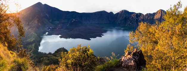Panoramic view of the caldera volcano Rinjani at dawn © everigenia