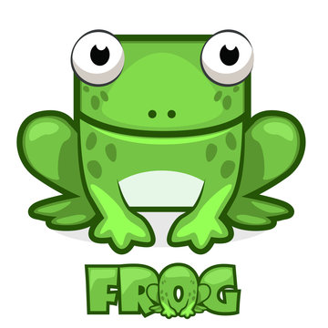Cute cartoon square green frog. Set vector animals