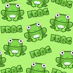 Seamless pattern Cute cartoon square frog on green background. Set vector animals