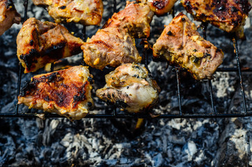 Meat prepared on a grill. Top view