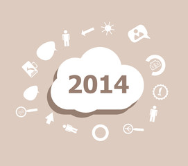 Text 2014. Time concept . Icons set for cloud computing for web and app