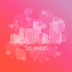 Down town American landscape with skyscrapers and high-rise buildings in flat style a vector.View of Los Angeles from the river