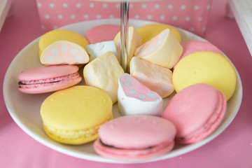 table with candies, macaroons