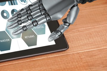 Composite image of close up of robotic hand