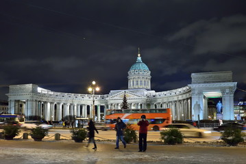 Kazan Cathedral in the winter night