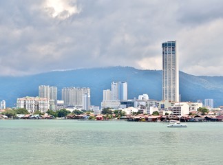 View of George Town, the capital city of the Malaysian state of Penang, is located at the northeastern tip of Penang Island, Malaysia. 