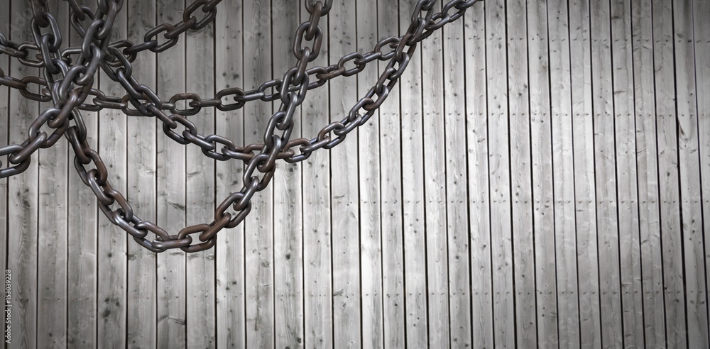 Poster composite image of 3d image of connected metallic chains