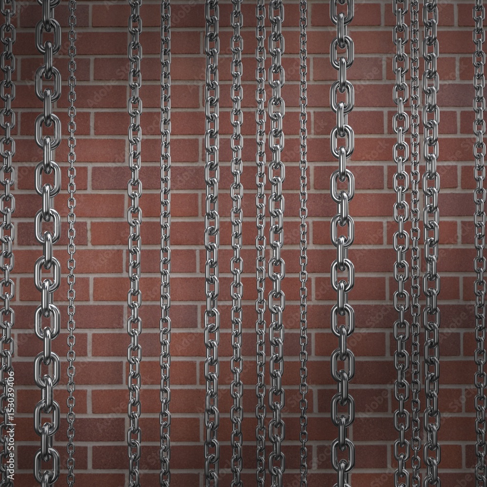 Poster composite image of row of silver metallic chains