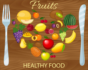 Heart of fruits. Eco food menu background. Fresh organic food, healthy eating