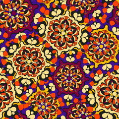 Bright ornate seamless pattern with abstract flowers, vector. Good for textile fabric design, backdrop, background, package design, wallpaper, wrapping paper, gadgets, decor surface and more