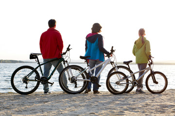 Biker family silhouette. Happy family on bikes