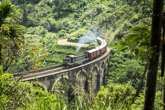 Train on the nine arch bridge, Ella, Sri Lanka