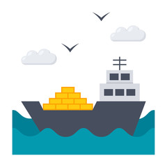 Shipbuilding concept with ship at sea, vector illustration in flat style