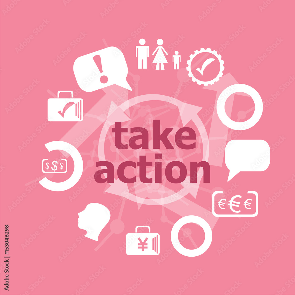 Poster text take action. business concept . set of flat icons for mobile app and web
