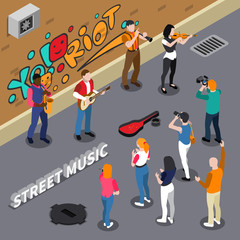 Street Musicians Isometric Illustration