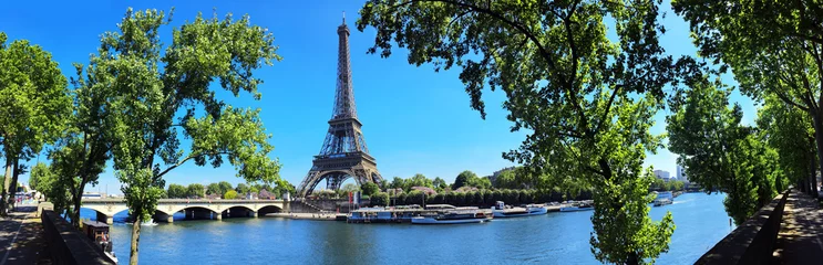 Foto op Canvas Parijs met Seine en Eiffeltoren / Tour Eiffel / Eiffeltoren - Panoramabanner © Dan Race