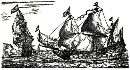 Powerful warships or men-of-war (18th century) © Juulijs