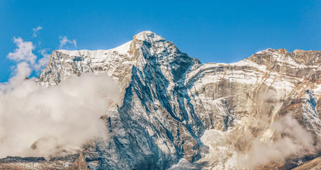 View a closeup of the peak Nupla (5885m) from Namche Bazar on a sunny day - Nepal, Himalayas