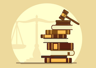 Judge gavel on books. Knowledge of the law. Concept vector illustration with place for your text