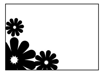 Black and white silhouette frame with decorative flowers.