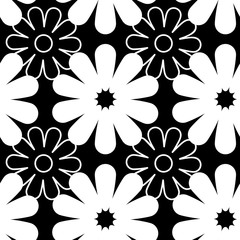 Black and white seamless floral pattern. Vector clip art.