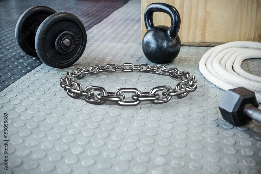 Poster composite image of 3d image of round shiny silver chain