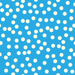 Polka Dots Pattern, Circles on Blue Background, Seamless Pattern for Fabric and Wrapping Paper, Vector Illustration