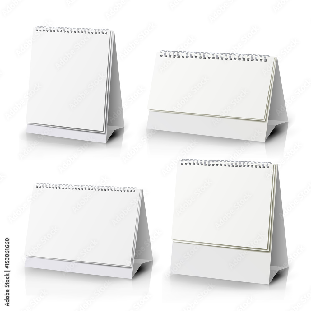 Poster paper calendar blank set. vertical realistic standing blank spiral table calendar of different size 