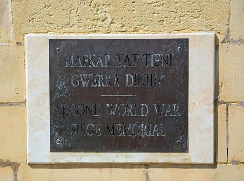Second World War Siege Memorial plaque, Valletta, Malta.