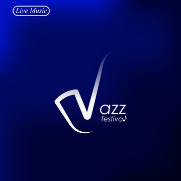 Jazz festival vector logo isolated on blue background.