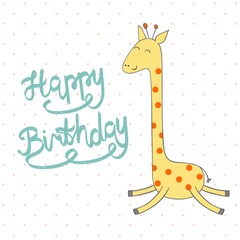 Cute giraffe in vector. Greeting card for birthday.
